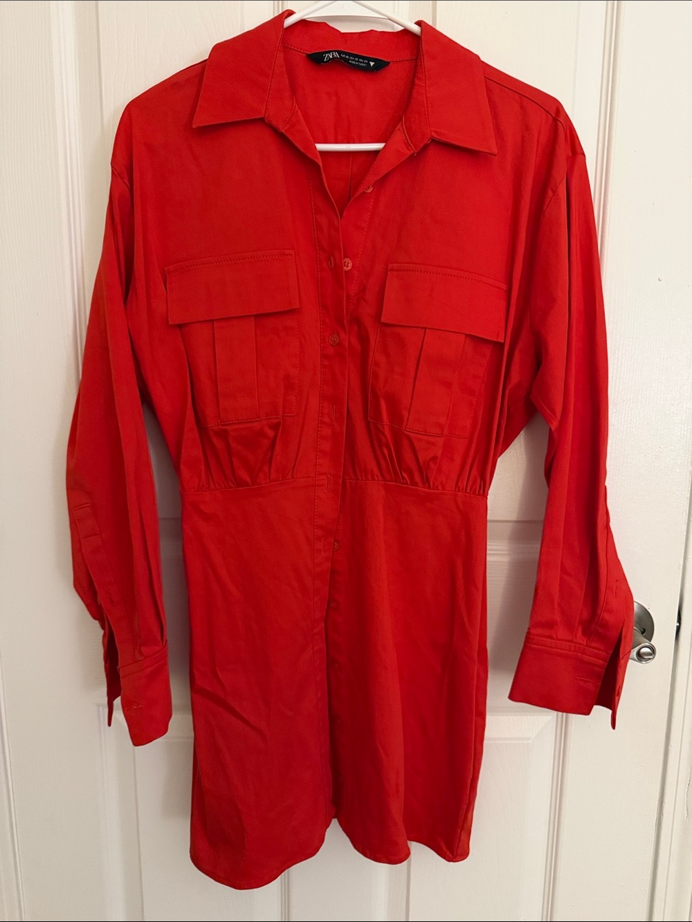 Zara Vibrant Red Utility Shirtdress